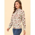 thumbnail image 3 of Camisa de manga larga Allegra K con cuello simulado volantes botones florales mujer blanco rojo S, 3 of 5