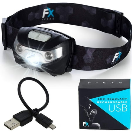 Headlamp LED USB Rechargeable - Waterproof Super Bright Torch - White and or Red Light with 5 Modes - Comfortable Equipment for Running Camping Men Woman Kid - Best Bulb Lamp for Night Walking the (Best Petzl Headlamp For Running)