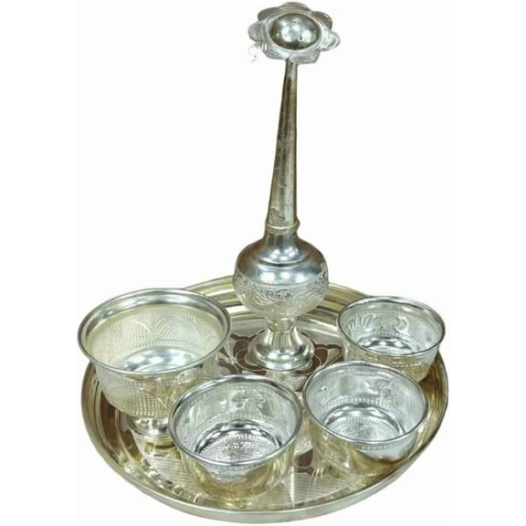 German silver pooja thali set/ welcoming set of 6 pieces