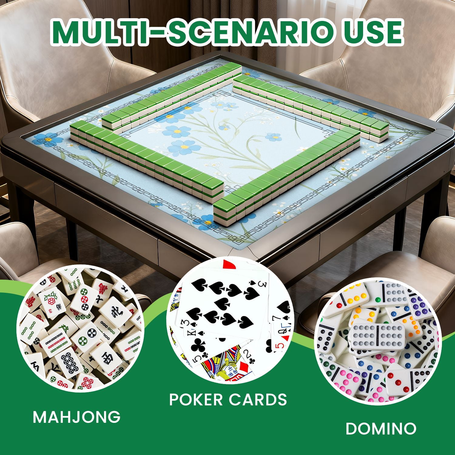 Mahjong Mat 31.5" x 31.5" Blue Wildflowers Breath Botanical Seamless Light Blue Non-Slip Noise Reduction American Mahjong Tiles Table Cover for Dominoes Poker Card Board Games Gift