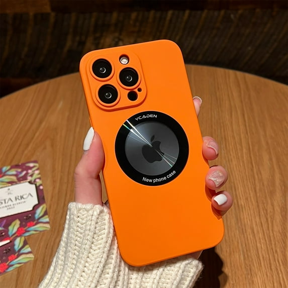 ELEHOLD Frosted Case for iPhone 13 Pro Matte Hard PC Slim Lightweight Case with Camera Lens Protector Logo View Window Shockproof Case,Orange