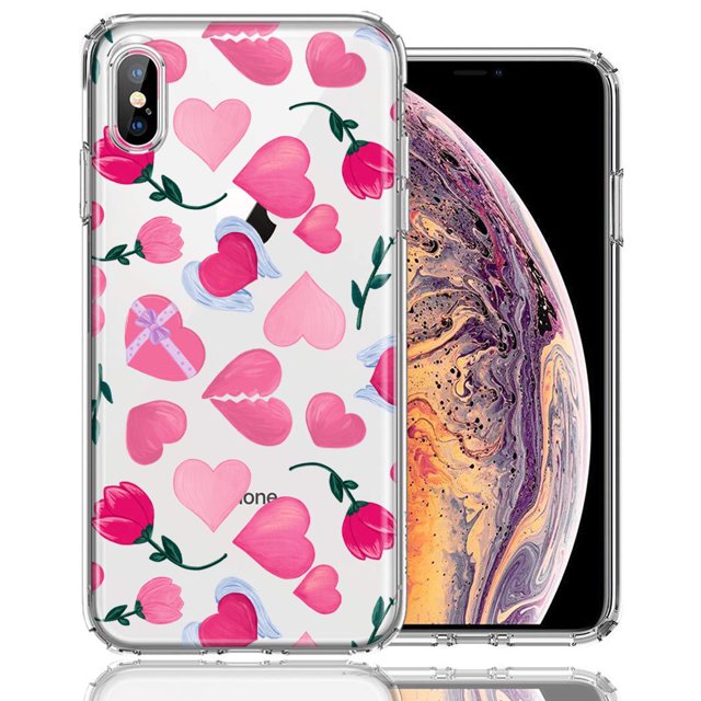 MUNDAZE Apple iPhone XS Max Pretty Valentines Day Hearts Chocolate Candy Angel Flowers Double Layer Phone Case Cover