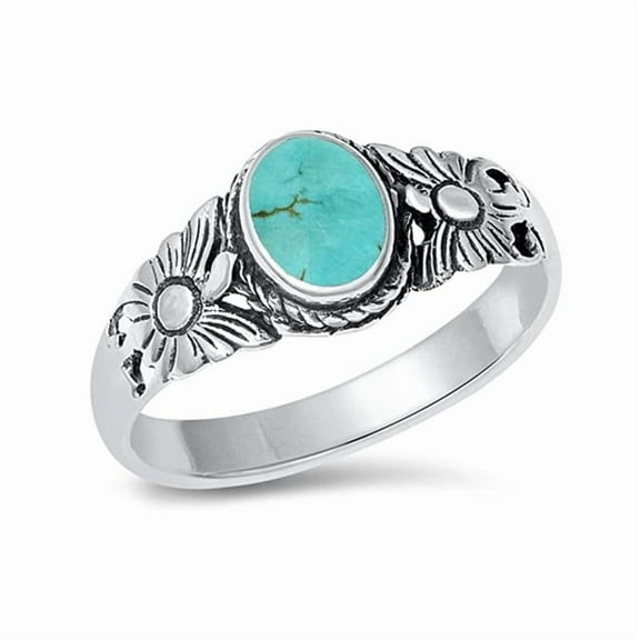 925 Sterling Silver Oval Natural Blue Turquoise Gemstone Filigree Vintage Women Ring, Statement Band Rings