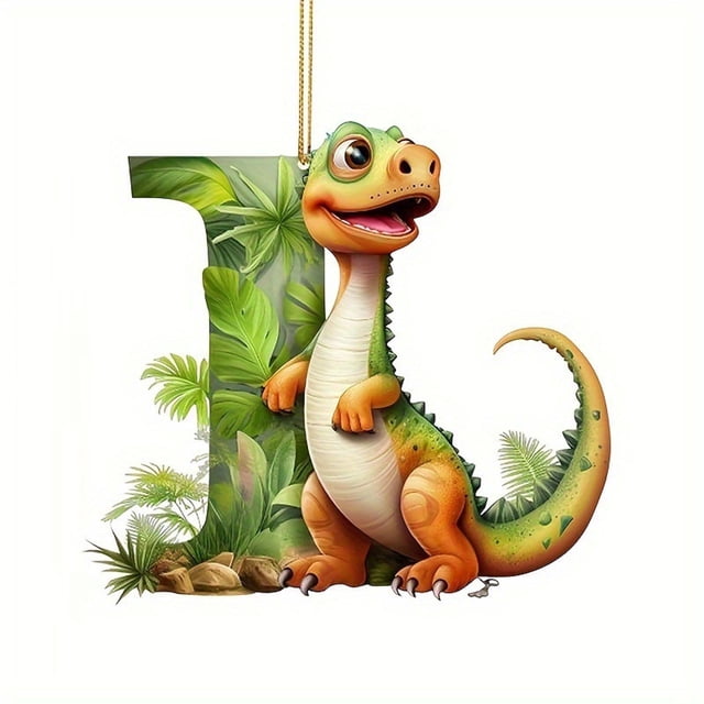 Fridja Personalized Dinosaur Christmas Ornament 26 Letters Hanging Pendant Ornaments 2024 Acrylic Initial Monogram Xmas Tree Decorations with Hanging Rope Unique Customized Fun Gift for Kids (I)