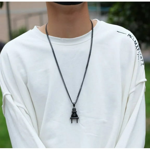 Stainless Steel gunmetal Plug 28" chain link necklace