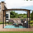 thumbnail image 2 of 12' x 9' Outdoor Pergola with Retractable Canopy Shades, Steel Frame Pergola Shelter with Canopy Cover, Metal Grape Trellis Gazebo with Adjustable Roof for Deck Patio Garden Yard, Black + Beige, 2 of 9