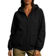 thumbnail image 2 of thefnos Womens Plus Size Cargo Jacket Zip Up Long Sleeve Hooded Coat Fall Solid Color Vintage Trench Coat with Pockets Casual Fashion Clothes, Black XL, 2 of 9