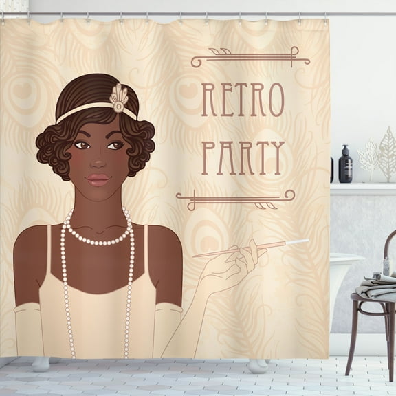 Ambesonne Pin up Girl Shower Curtain, Flapper Style Girl, 69"Wx70"L, Chocolate Beige