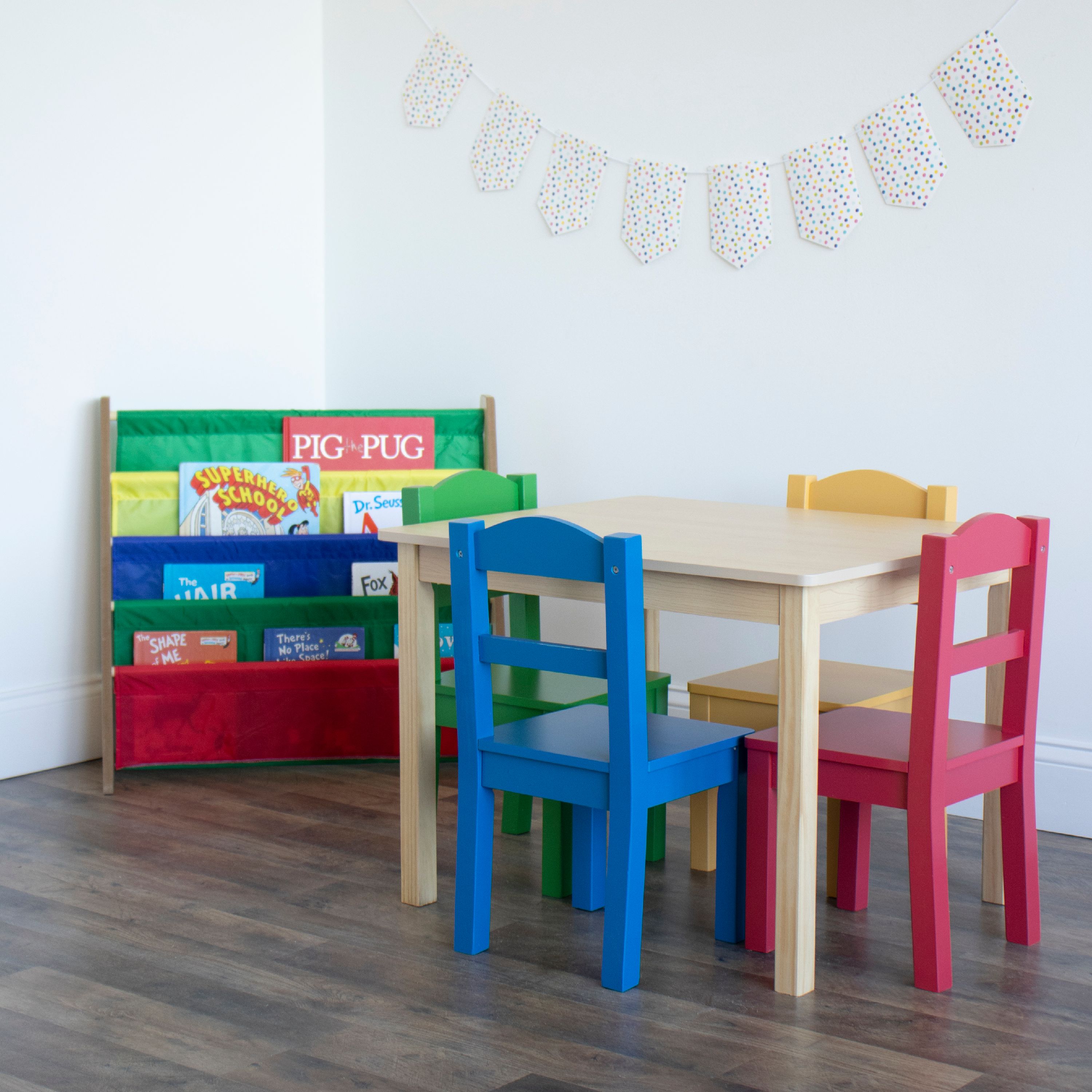 Humble Crew Primary Kids Wood Table and 4 Chairs Set, Natural Wood/Primary, for kids ages 3+ - image 4 of 5