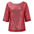 thumbnail image 2 of Dyfzdhu Sequin Tops for Women Plus Size Trendy Sparkly Sequins Party Top Loose Fit Short Sleeve Blouse Red, 2 of 8