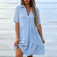 thumbnail image 4 of ClodeEU Women's Collared V Neck Short Sleeve Striped Shirt Dress,Casual Button Cute Mini Dress Light Blue-Striped,Women's Plus XXL, 4 of 7