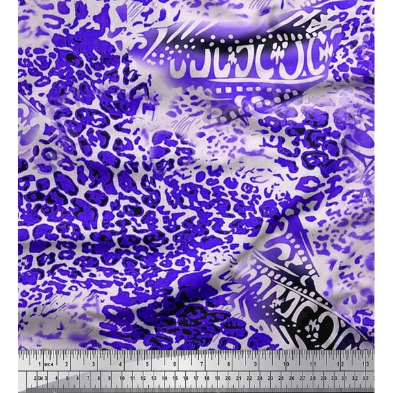 Soimoi Blue Georgette Viscose Fabric Leopard Animal Skin Print Fabric by the Yard 42 Inch Wide