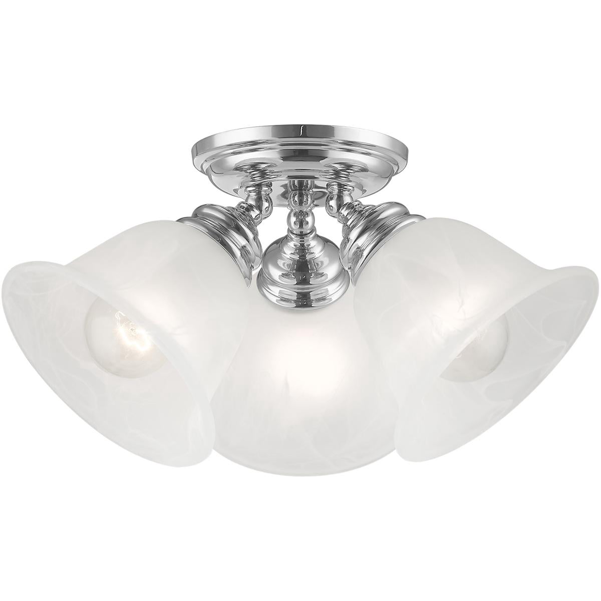 3 Light Polished Chrome Ceiling Light fixture with White Alabaster Glass Shade