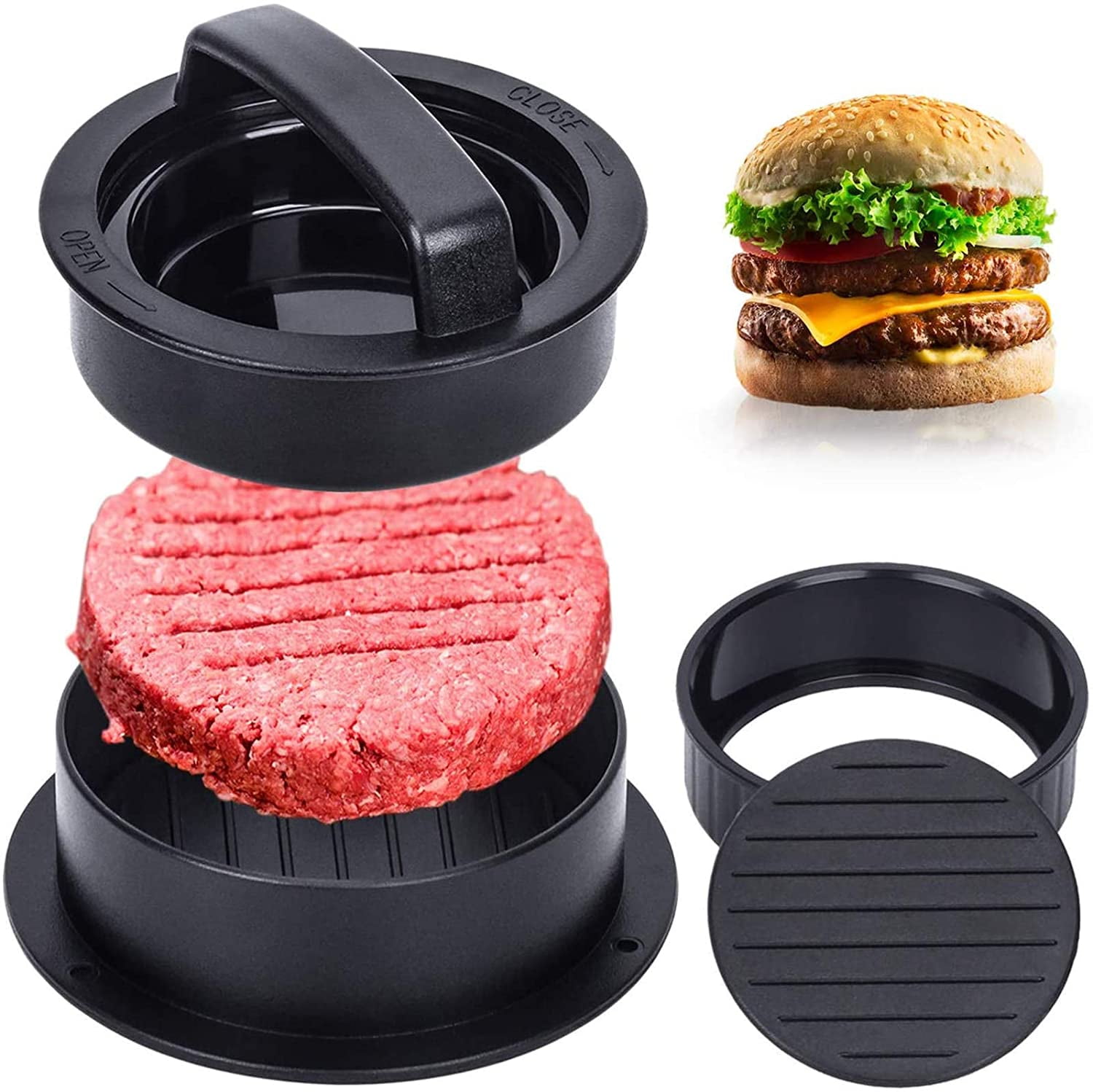 chockeie Burger Press, Different Size Hamburger Patty Molds, 3 in 1