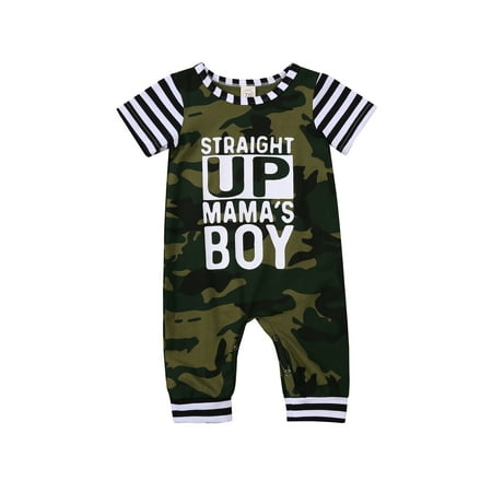 

Canrulo Infant Baby Boy Summer Camo Romper Short Sleeve Mama s Boy Jumpsuit Clothes