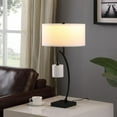 thumbnail image 4 of 28.5" In Contemporary Dual Black Arc with Hanging Pendelum Lamp Metal Table Lamp, 4 of 8