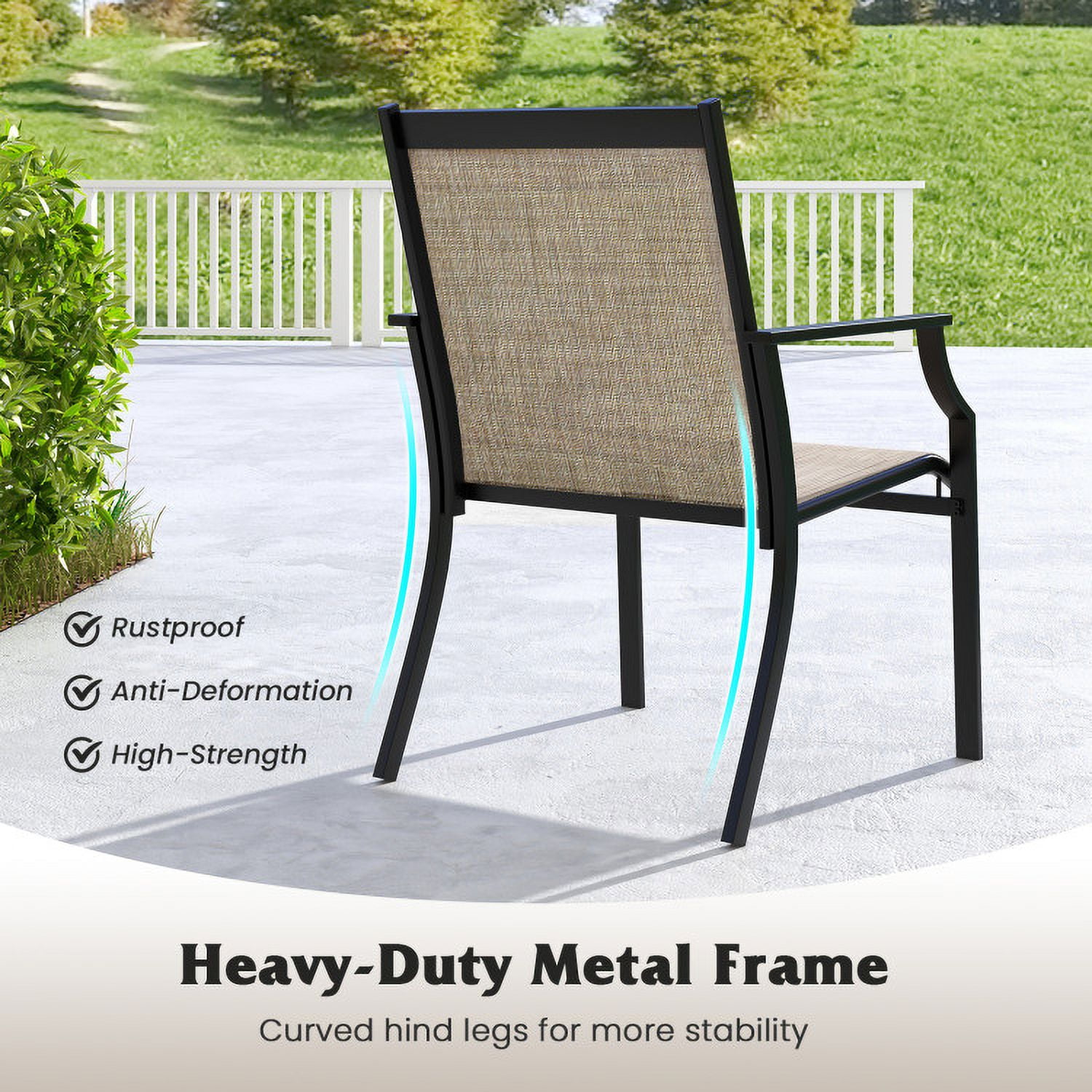 Aimee Lii 4 Piece Patio Dining Chairs, Large Outdoor Chairs with Breathable Seat and Metal Frame, Coffee Aimee Lii 4 Piece Patio Dining Chairs, Large Outdoor Chairs with Breathable Seat and Metal Frame, Coffee
