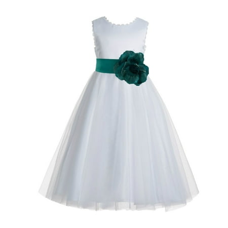

White V-Back Lace Edge Junior Flower Girl Dress First Communion 183T