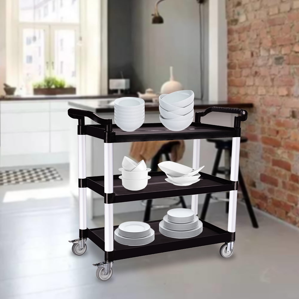 Kepooman 3-Shelf Heavy Duty Rolling Utility Push Cart, Kitchen Rolling Cart for Restaurant/Cleaning, Black Kepooman 3-Shelf Heavy Duty Rolling Utility Push Cart, Kitchen Rolling Cart for Restaurant/Cleaning, Black