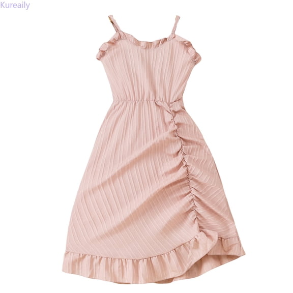 Kureaily Children Girls Sleeveless Suspenders Solid Summer Dresses Clothes 7-8 Years