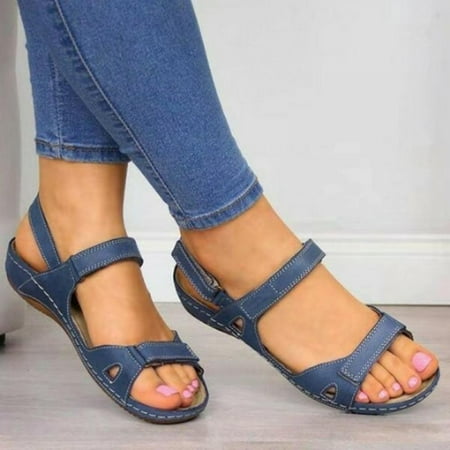 

Women s Wedge Sandals Ankle Strap Open Toe Summer Sandal Beach Comfortable Platform Outdoor Flats Shoes Blue