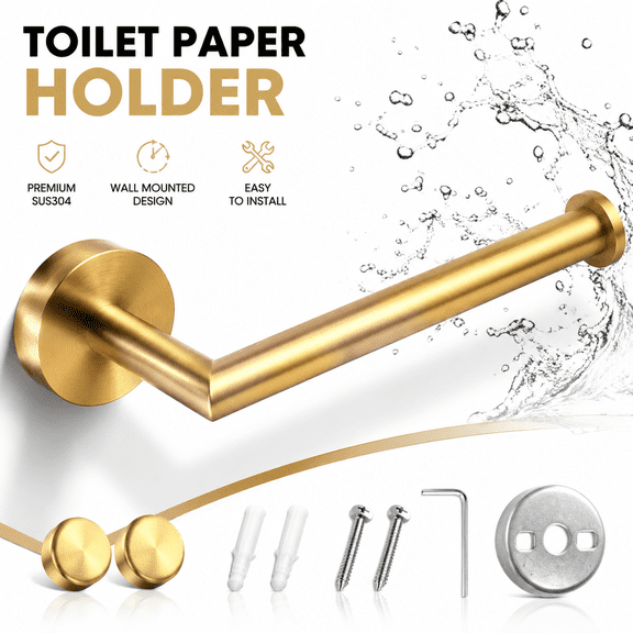 Toilet Paper Holder Wall Mount,Brushed Gold Toilet Paper Roll Holder for Bathroom