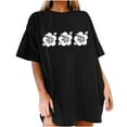 thumbnail image 2 of ClodeEU Women's Plus Size Floral Print Drop Shoulder Short Sleeve T-Shirt ,Loose Fit Casual Crewneck Top Black,Womens Plus S, 2 of 5