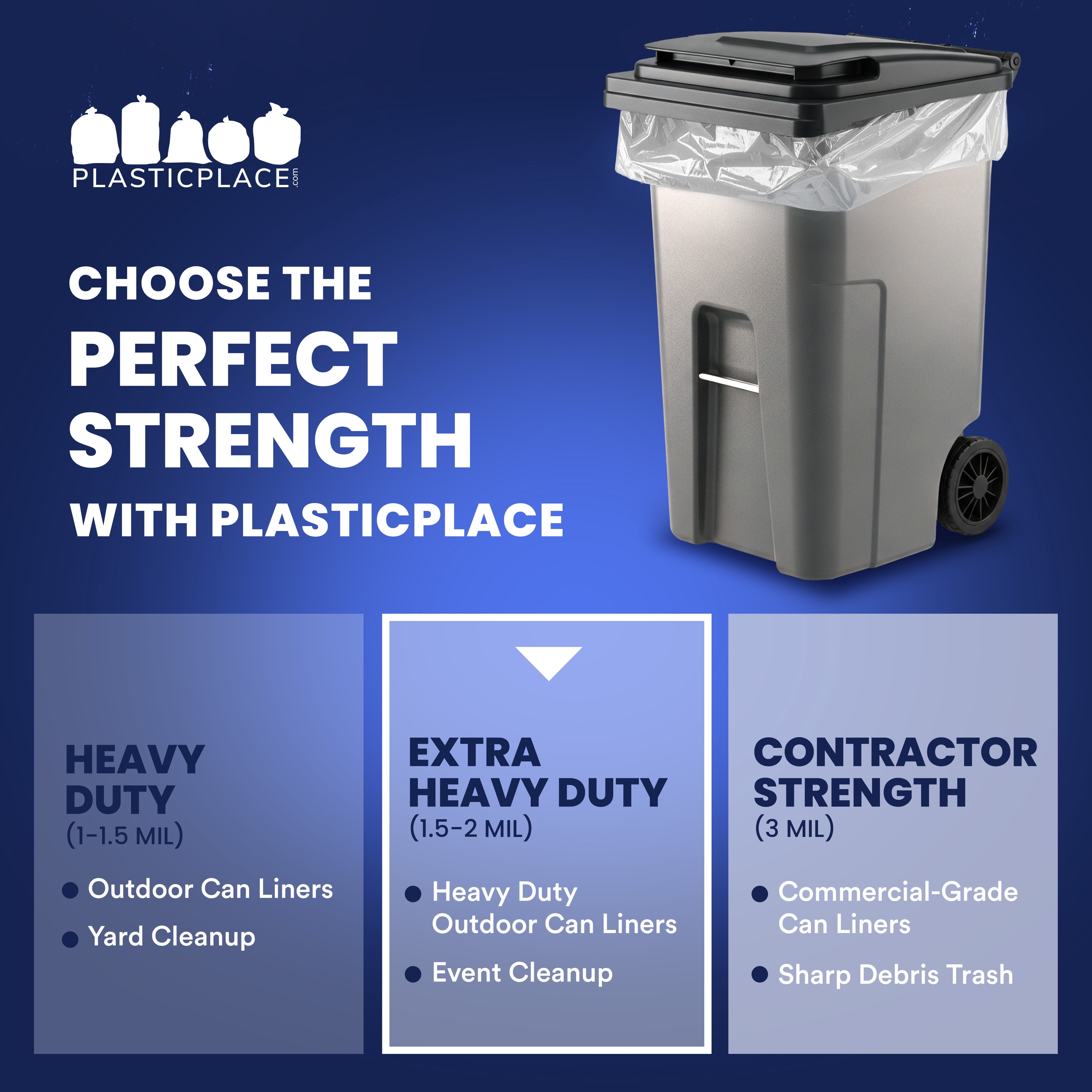 Plasticplace 95-96 Gallon Garbage Can Liners 1.5 Mil Clear Heavy Duty Trash Bags, 61 x 68”, 50 Count