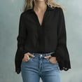 thumbnail image 2 of Womens Tops Elegant Lace Edge Cotton Linen Solid Pullover Spring Summer Shirts for Women Black L, 2 of 4