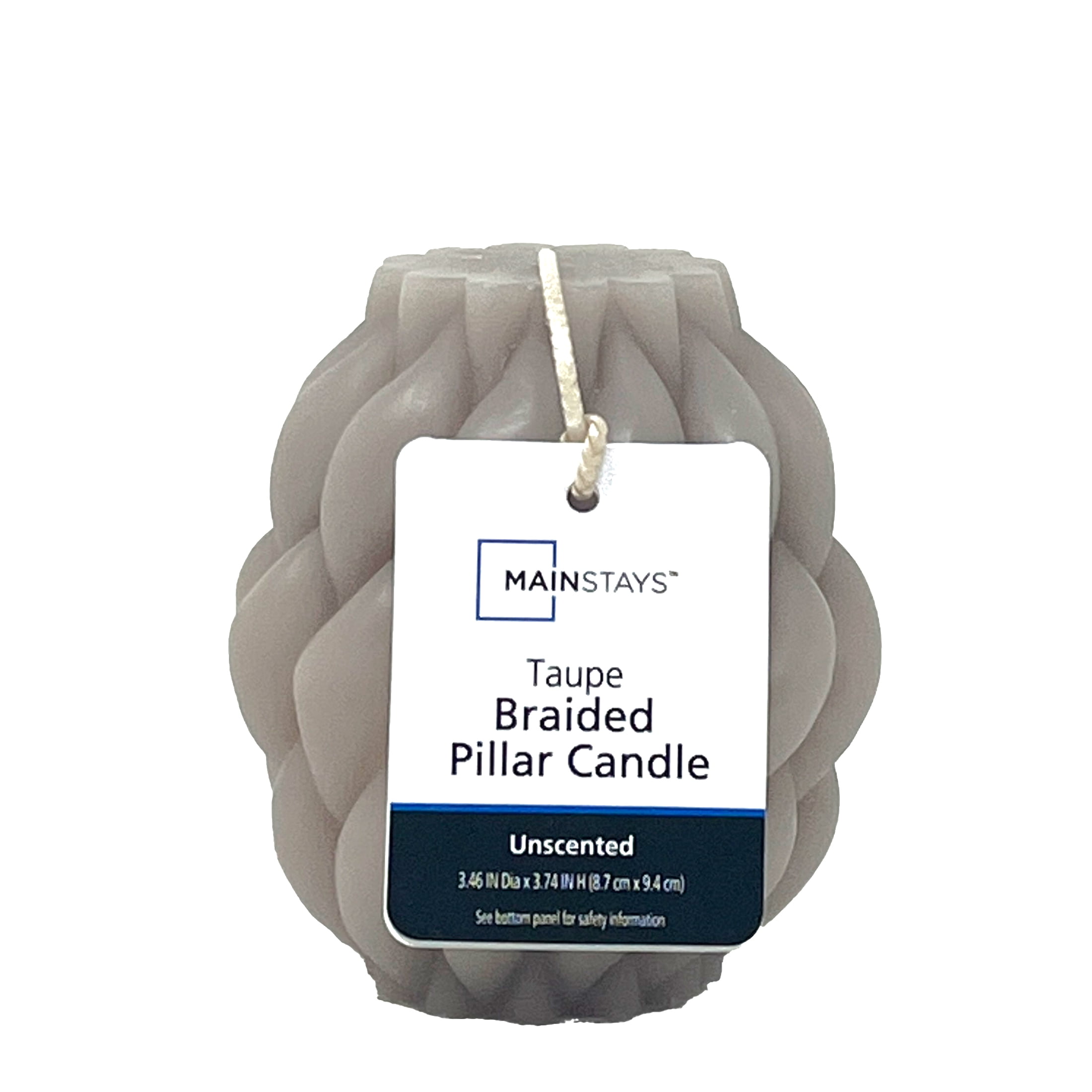 Mainstays 3.46" x 3.74" Braided Pillar Candle, Unscented, Taupe