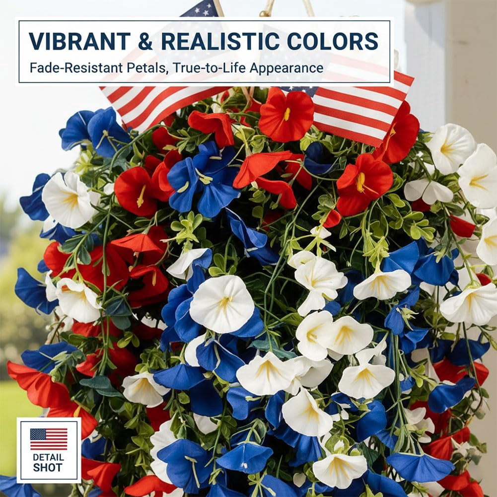 Red White and Blue Hanging Flowers, Red White and Blue Artificial Flowers for Outdoors Decorations, for Independence Day Decor