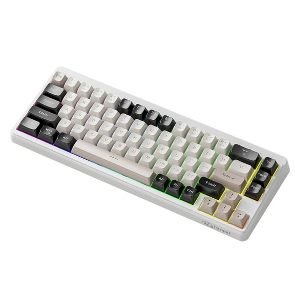 FREEWOLF M68 60% Wireless Gaming Keyboard, Bluetooth/2.4GHz/ Wired Tri-Mode Membrane Keyboard, PBT Keycaps, 2000mAH, 67 Keys Rainbow LED Backlit for PC Win/Mac