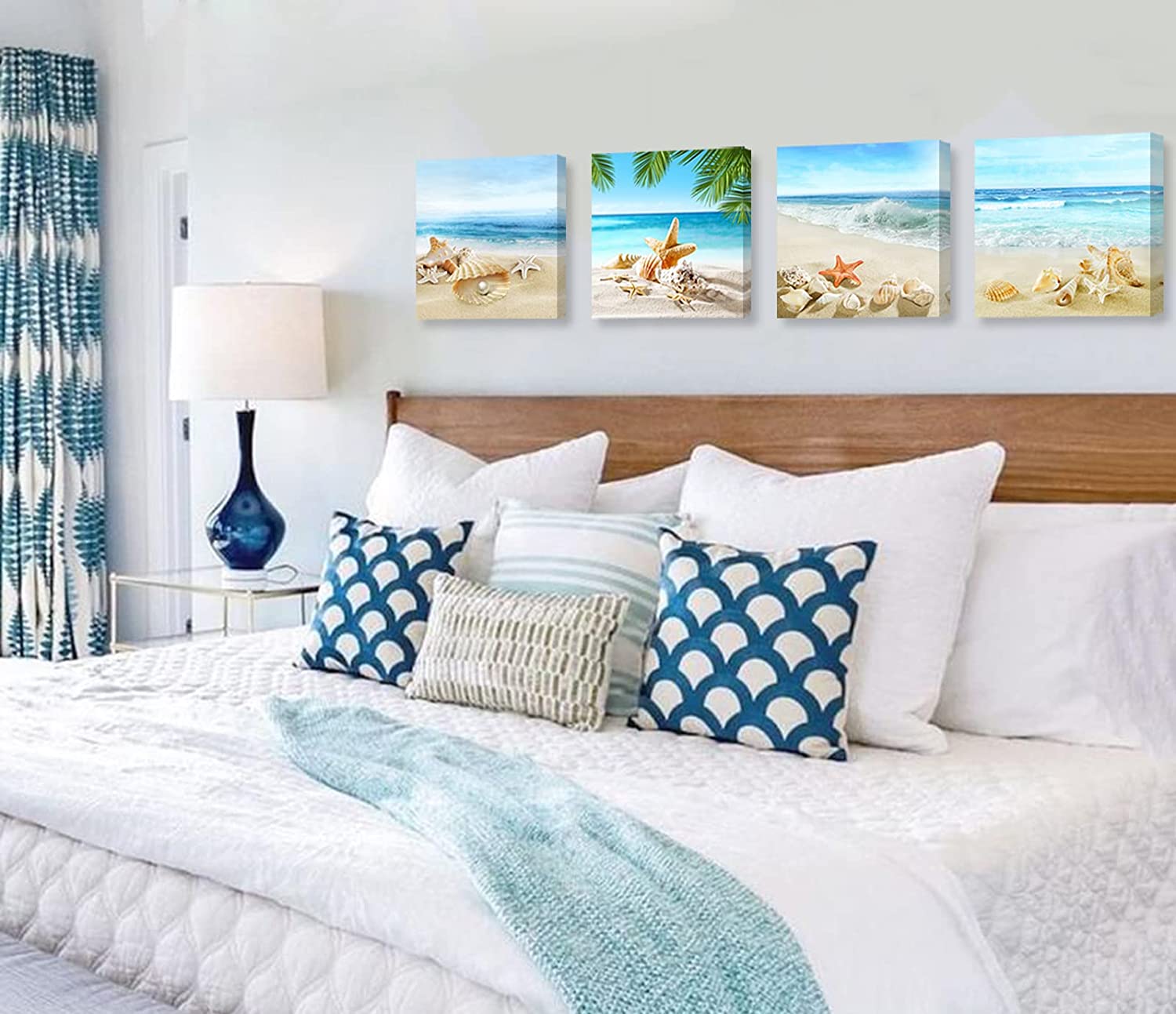 Beach Wall Art Bathroom Paintings Decor Seashell Starfish Nature Canvas  Picture Blue Ocean Theme ons Posters Contemporary Nautical for Bedroom 