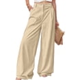 thumbnail image 3 of LWavelet Women's Drawstring Waist Linen Blend Wide Leg Pants with Ankle Ties for Casual & Summer Outfits Khaki L, 3 of 5