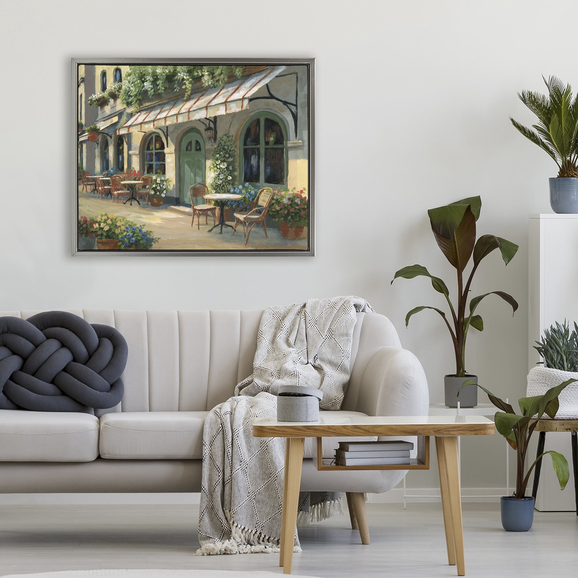 Stupell Industries Cozy Cafe Sunlit Patio Gray Framed Floater Canvas Wall Art, design by Nan