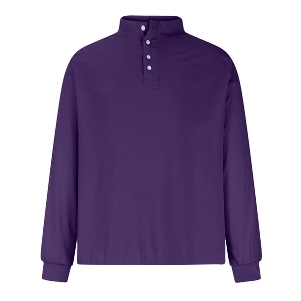 Camisa informal de manga larga con cuello alto y cuello en V de color sólido para hombre Pompotops oipoqjl52862