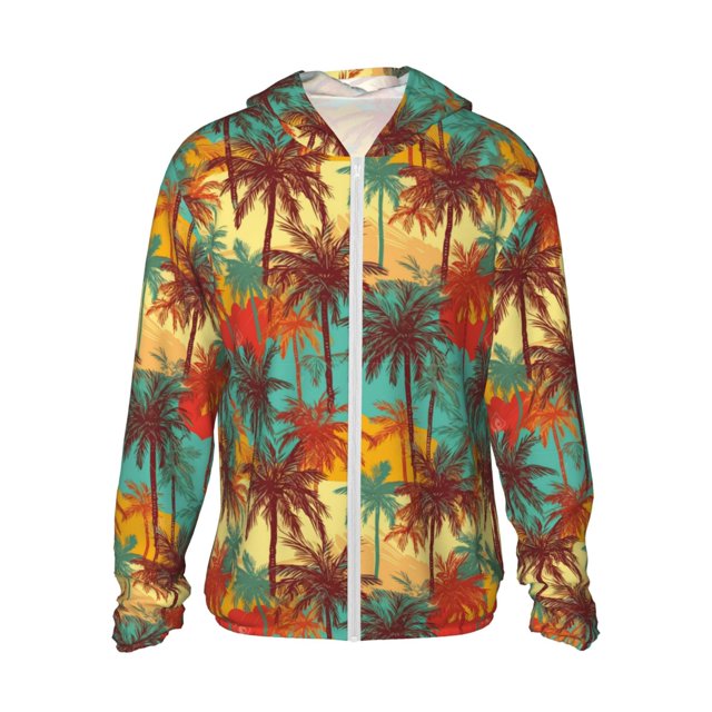 Fotbe Colorful Hawaii Palms Chaqueta con Protección Solar UPF 50+ para Hombre y Mujer, Camisa con Capucha y Bolsillos-3X-Large