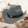 thumbnail image 2 of Fgnfyis Western Cowboy Jazz Bowler Hat with Decorative Cow Head for Ethnic Style Grey M, 2 of 3