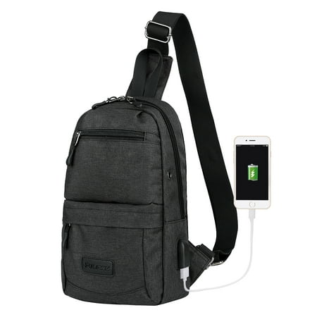 Canvas Sling Backpack for Men USB Rechargeable Chest Pack Casual Shoulder Bags Outdoor Cross Body Satchel