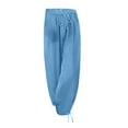 thumbnail image 6 of Linen Pants Womens Elastic Waist Drawstring Long Pants High Waisted Wide Leg Trouser Summer Comfy Casual Loose Palazzo Pant Plain Cotton Joggers with Pockets Size S-XXL, 6 of 7