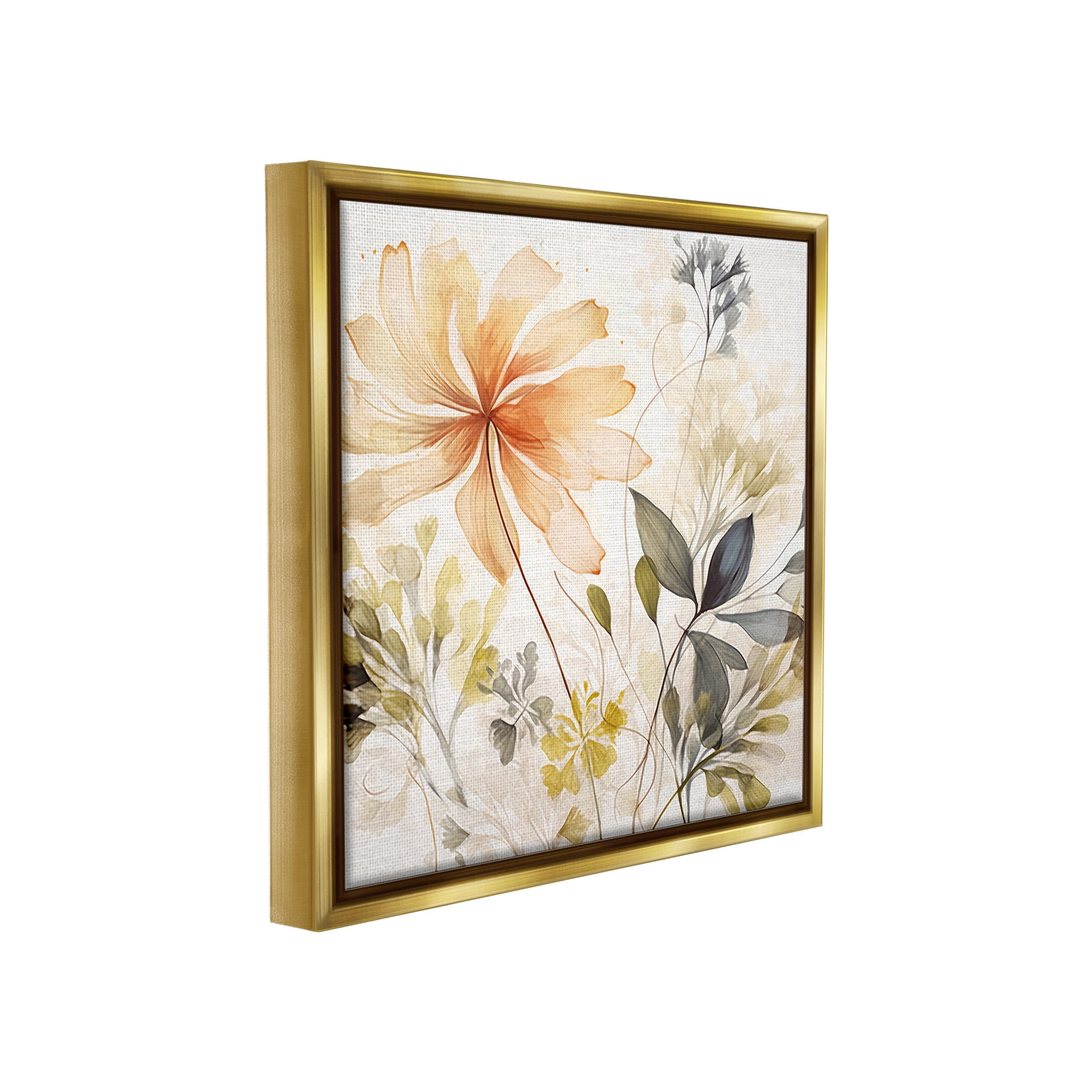Stupell Industries Botanical Serenity Pattern Botanical & Floral Painting Gold Floater Framed Canvas Art Print Wall Art, 25 x 25