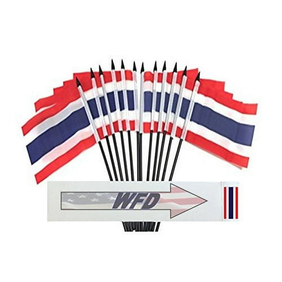 Pack of 12 4"x6" Thailand Polyester Miniature Office Desk & Little Table Flags, 1 Dozen 4"x 6" Thai Small Mini Hand Waving Stick Flags (Flags Only)