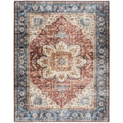 ReaLife Rugs Machine Washable Printed Vintage Bohemian Medallion - Brick Red, Beige, Blue Eco-friendly Recycled Fiber Area Runner Rug (5' x 7')