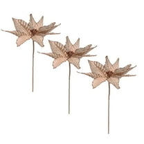 Christmas Burlap Poinsettia Flower 12 Inch Large Artificial Glitter Poinsettia Flower Christmas Tree Ornaments Wreath Garland Decor with Stems for Holiday Xmas Tree Decor 3 Pcs