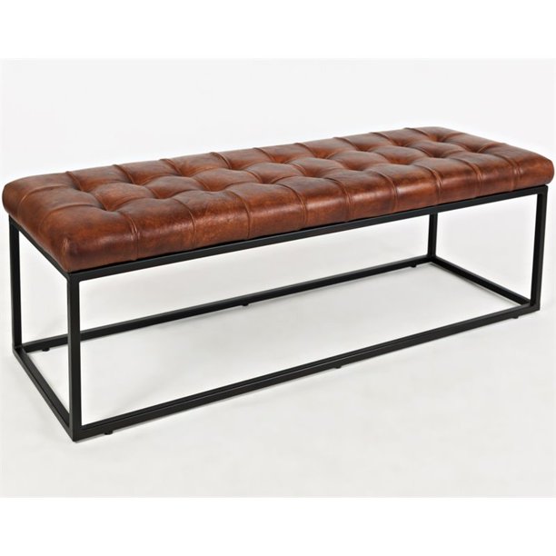 Jofran Global Archive Leather Tufted Bench in Saddle