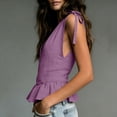 thumbnail image 4 of HongQid Women's Tie-Shoulder Ruffle Peplum Blouse Summer Sleeveless V Neck Linen Blend Tank Tops, 4 of 6