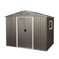 thumbnail image 3 of 8ft x 6ft Outdoor Metal Storage Shed with Window Grey with Sliding Doors and Padlock, 3 of 11
