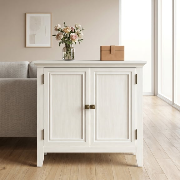iooHug 27.5 Inch White Wooden Sideboard, 2 Door Buffet Storage Cabinet with Adjustable Shelf for Living Room, Entryway and Bathroom