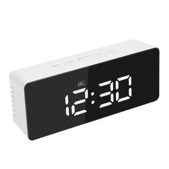 Reloj despertador LED Reloj con espejo Reloj con pantalla LED Reloj despertador digital con espejo multifunción Reloj de rayos blancos (sin batería)