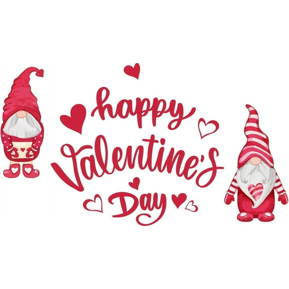 Happy Valentine's Day Wall Decals Gnome Elf Wall Stickers Pink Heart Shape Decor Window Cling Decals